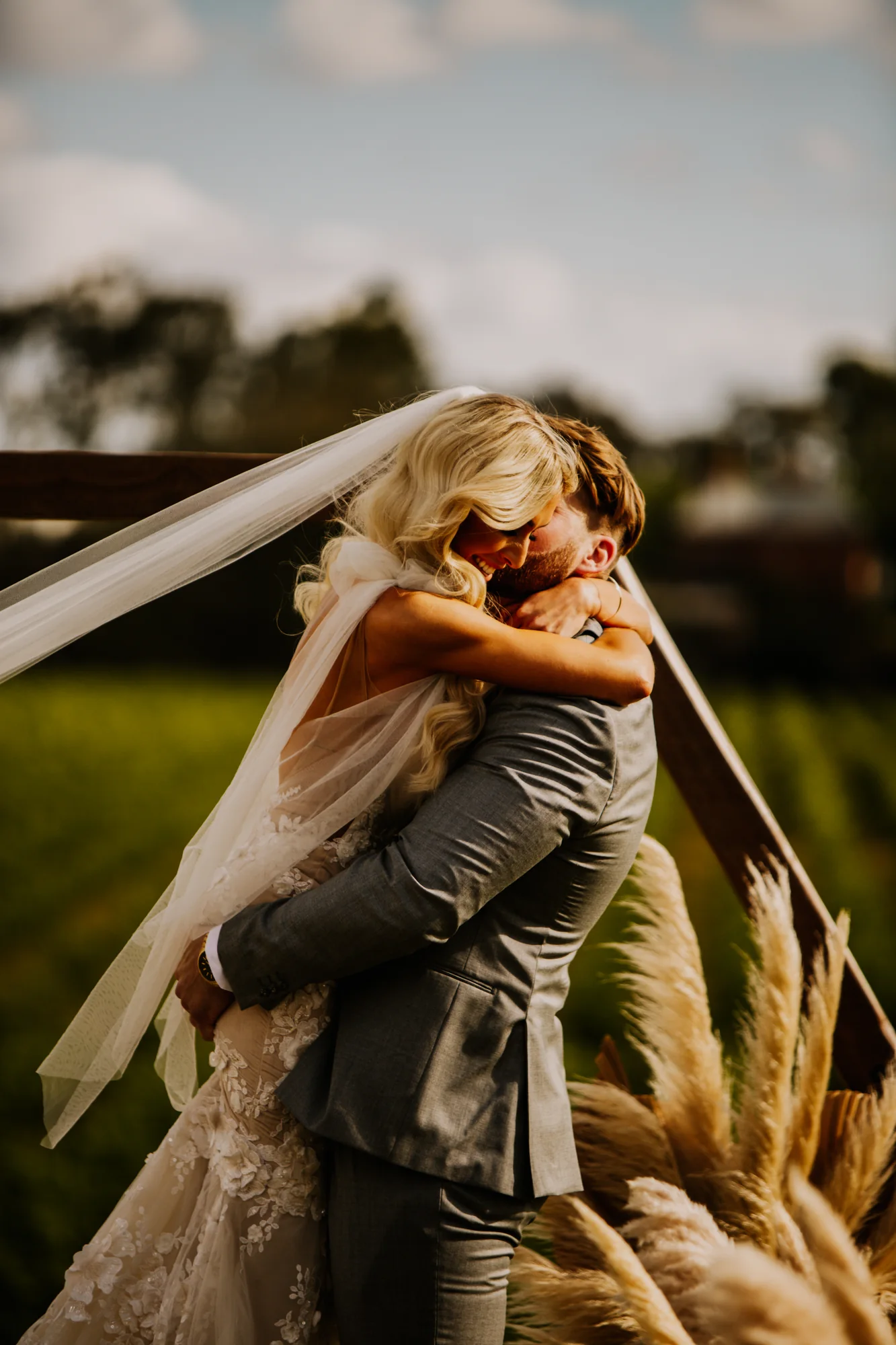 A couple embracing at golden hour in the Swan Valley
