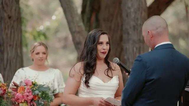Wedding film still: bride during her Perth wedding ceremony